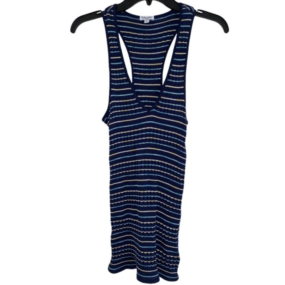 SPLENDID Blue & Yellow Striped Racerback Tank Top
